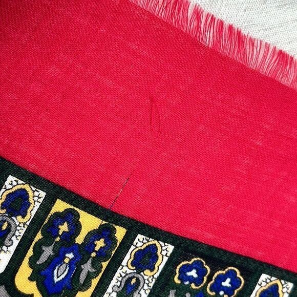 Jennifer Moore Vintage Wool Square Scarf Red Blue Paisley made in Japan - Picture 7 of 7